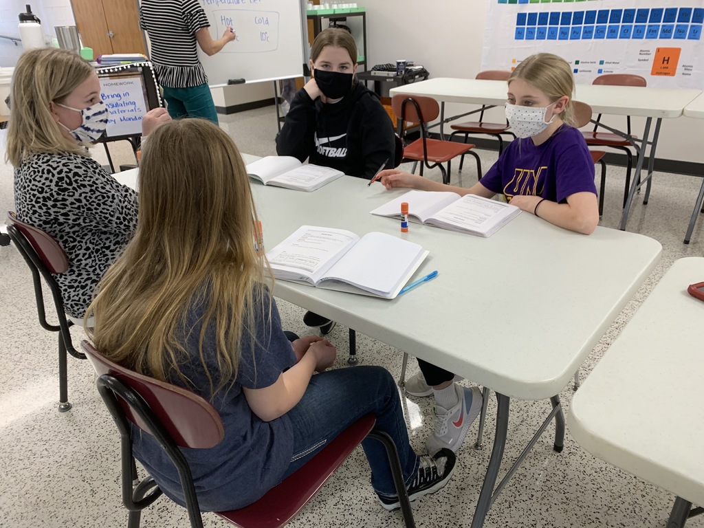 When we mix hot water and cold water, what happens to the kinetic energy?  Mrs. Sinnwell’s science students prepare for a lab by gluing lab workbook forms, discussing in the groups and predicting what will happen. 