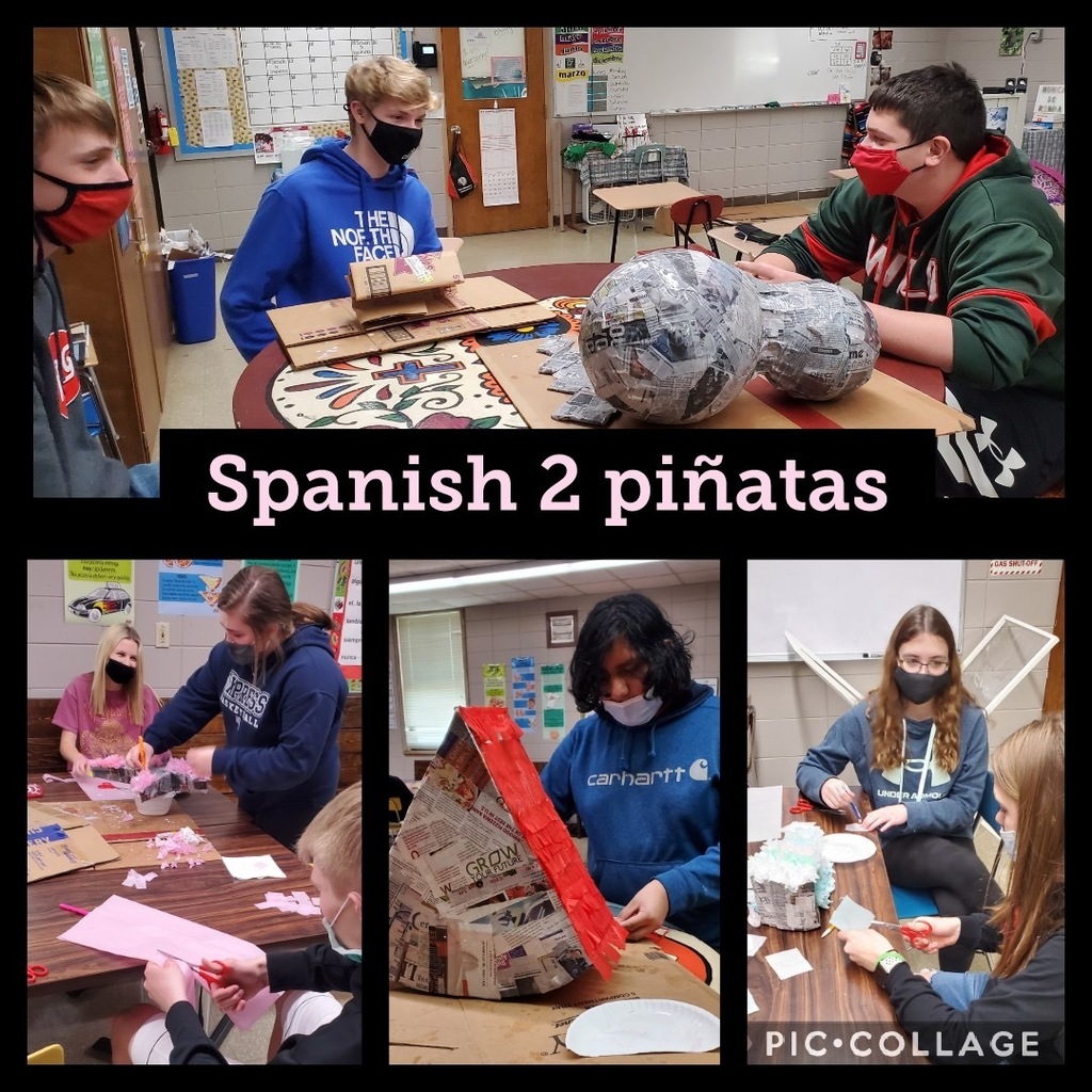 The Spanish 2 students are ending the semester by making piñatas. A tradition for that level. 