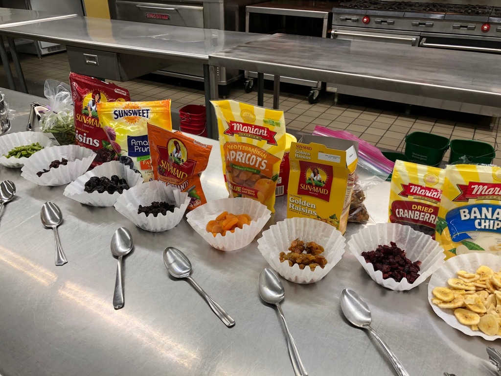 Fruit Unit in Mrs. Schmitt's Foods II Class tried a variety of dried fruit. Many of the students had never dried dried apricots, prunes, golden raisins, or currants.