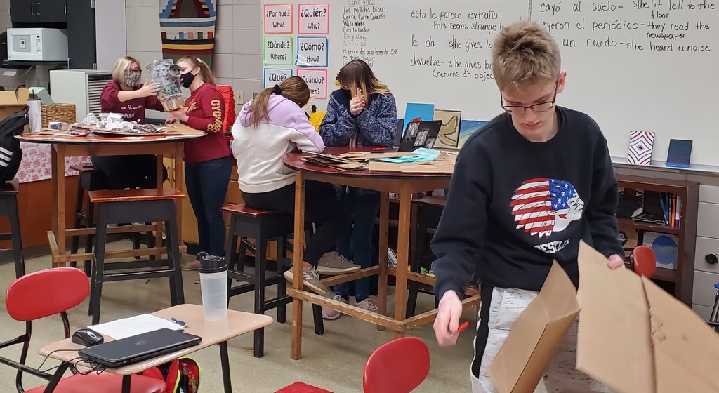 Spanish III students are making the piñatas they didn't get to make last year. They research a brief history of piñatas and where they are used. They are creating a Llama, kazoo, taco, candy, and a purse. Sonexcited to see the finished products.