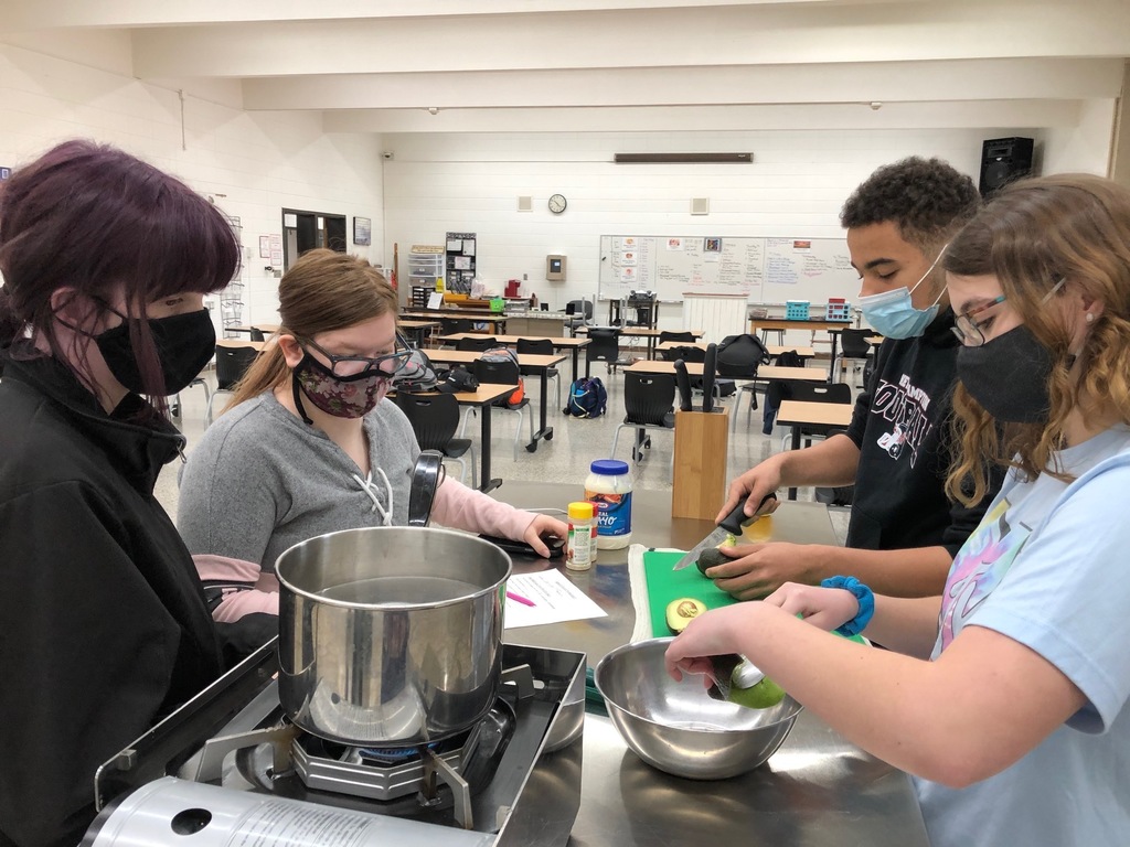 Egg Unit in Foods II Class. "Everyone needs to know how to properly make a hard-boiled egg and what to do with it afterwards!" said Mrs. Schmitt. After learning about everything there is to know about eggs and hens Foods II students created dishes such as develed eggs, egg salad, eggs & potatoes, and a delicious avocado spread on toast with eggs in it. 