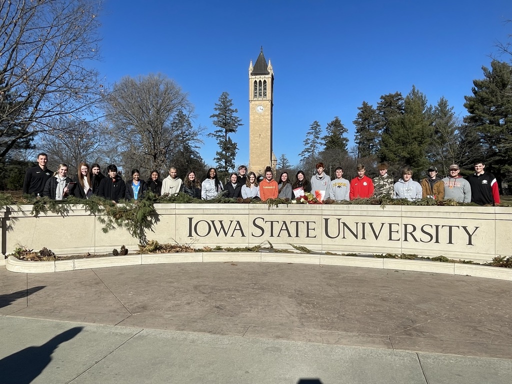 Cruisin' Futures students visited Iowa State University today.  A special thank you to Jake Zwanziger, a graduate of New Hampton High School and current ISU senior, for taking time out of his day to give our students a tour of campus.  Quote of the day:  "What you put into college is what you are going to get out of it."
