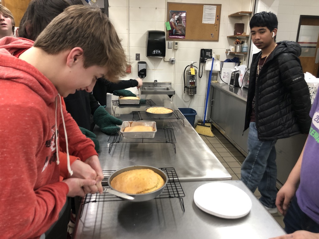 Foods I Class was asked to make a cake...without using a recipe! The students chose their ingredients, guessed on their measurements, and baked until golden brown. They learned that step by step directions, ingredient list, measurements, time, and temperature would aid them greatly in making a cake! All parts of a recipe.