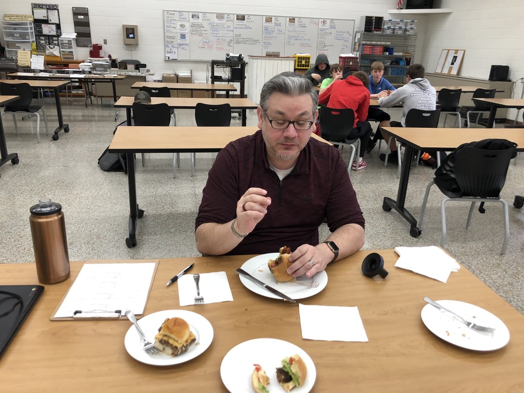 Thank you to our Beef Slider Judges for Foods II (3rd period)! Mr. Manson, Mr. Cantu, and Mrs. Lechtenberg had a scoring rubric and judged the student groups on: taste, appearance, and unique ingredient combination. 