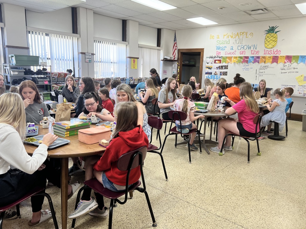 The HS Interact Club students who participated in the Pen Pal Project ate lunch with their 4th grade pals on Thursday, May 12 to celebrate the time they spent writing and to meet each other if they did not know one another already. Karla Pickar, Olivia Hoy, Aleah Eichenberger, Braelyn Rosonke, Grace Baker and Lauren Nuss coordinated the program and many others participated. There were 19 high school participants who partnered with 19 4th graders. We look forward to continuing through the summer and next year. Great job everyone!