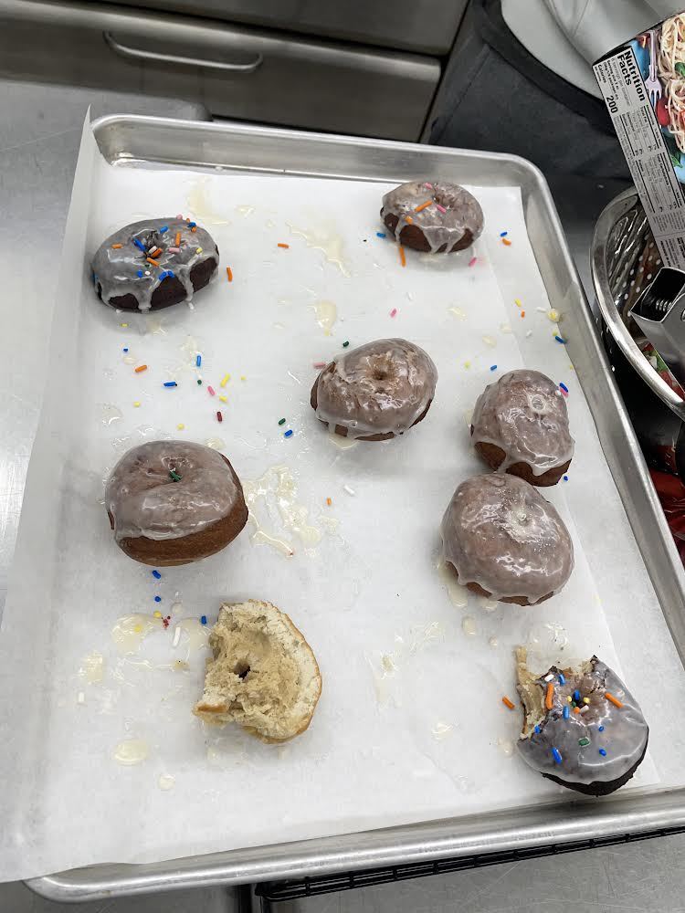 Doughnuts! Baking I Class made donuts with no yeast! They learned there are two acceptable ways to spell doughnuts and how delicious they are! You always learn from when you do a lab incorrectly too as one group discovered when they rolled the doughnuts too thick and they were doughy inside. 