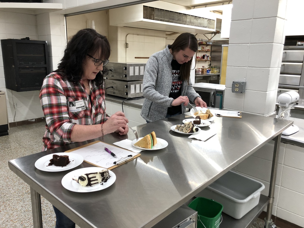 Thank you to our judges from the community: Jennifer Bouillon (from the bakery Sweets by Keke), Julie Havel (the owner of the Blue Iris), and Liz Zweibohmer (New Horizons Chamber Office). You were all marvelous as cake judges!   Each student had a representative that spoke for their group and explained how they made their cakes and answered the judges questions. Here is a picture of one of our students, Whitnee.   The cakes were judged with a rubric on: Wow Factor, Taste, Frosting, Decorations, and Overall Unique Design. 
