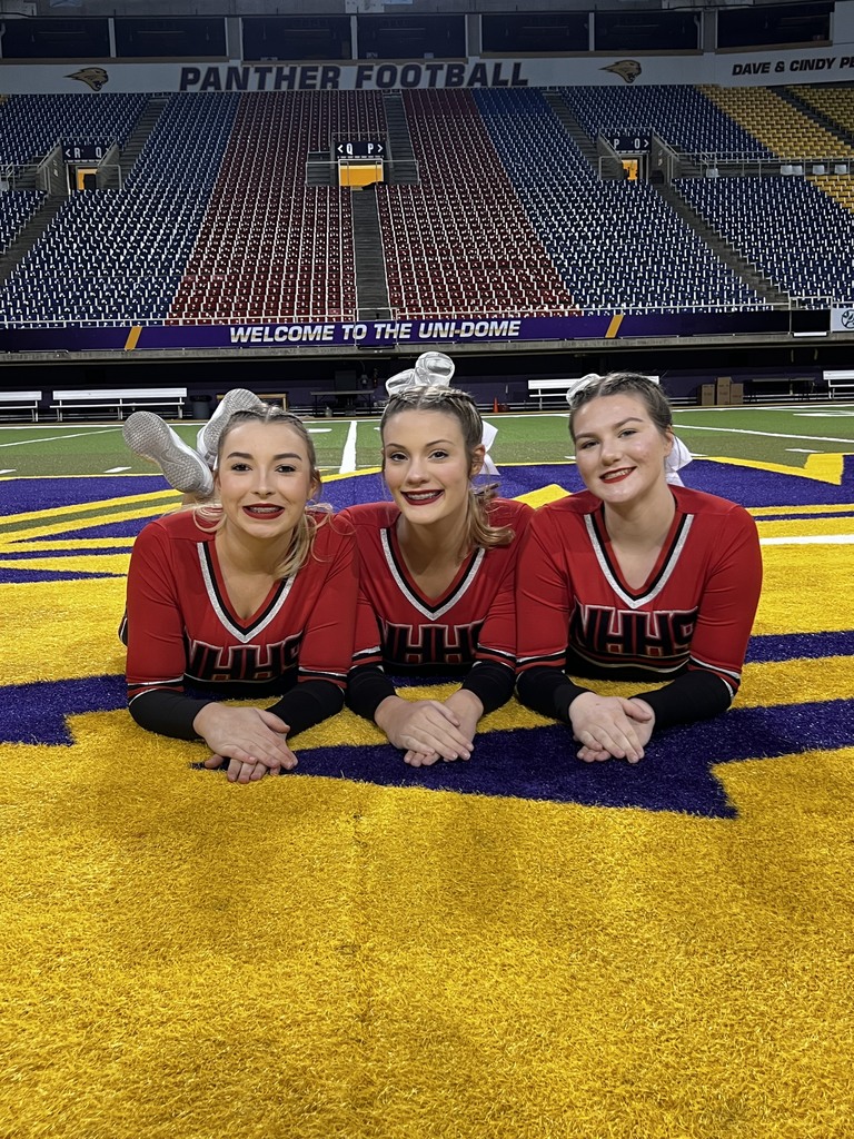 Congrats to Emma Carpenter, Hailey Klassen, and Baylee Rapenske for cheering in the 2022 Iowa Honor Cheer squad at the 2022 Iowa High School football championships today! 