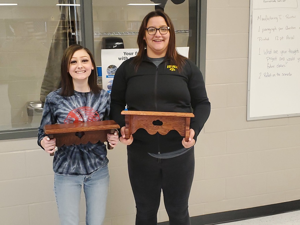 Manufacturing 1 students with their shelf projects.
