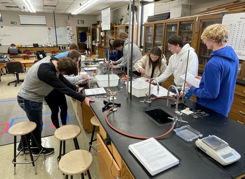   Students in Mr. Pemble's Advanced Chemistry class performing a separation and  qualitative determination of cations in a solution.  They will use this information to then identify the compounds in a solution containing several unknown substances.