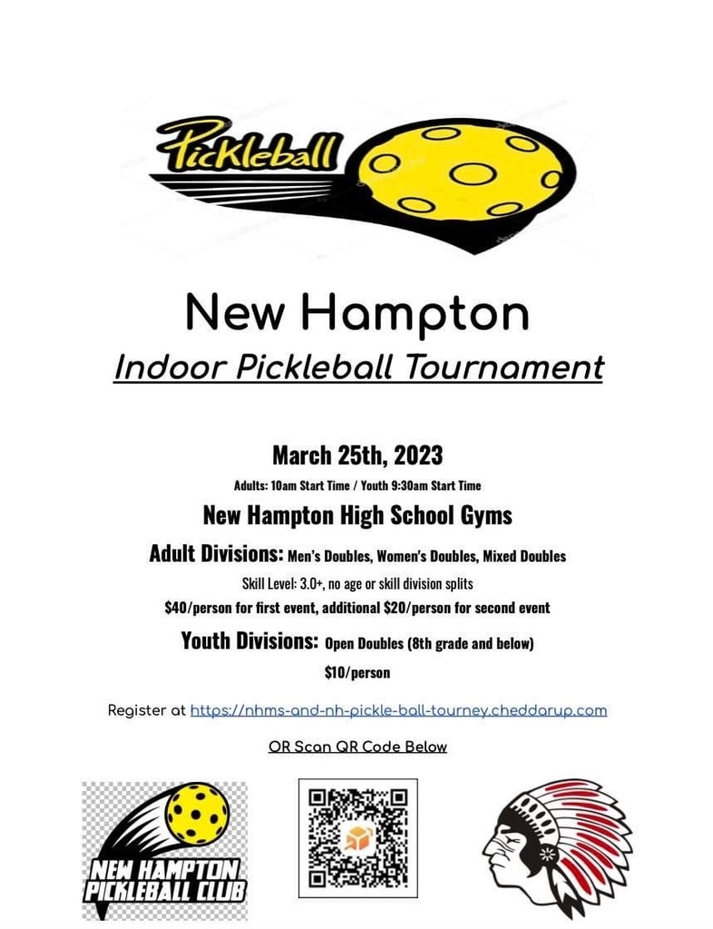 We’re three weeks out from the NHMS Pickleball fundraising tournament. There are still plenty of openings for adults and students to play. Everyone is welcome, whether a beginner or advanced player. March 25th will be a great time!