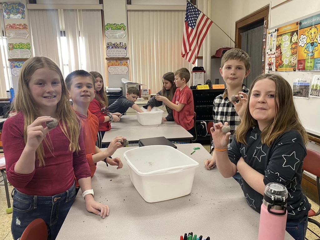 Jessica Rochford (Ag in the Classroom) talked to our fourth graders about pollinators… especially bees.  She shared facts about 🐝 🐝 and explained  how they benefit the environment .  Then she helped students make a seed ball which they will throw in a flowerbed or ditch around Mother’s Day.  The seeds will grow and attract pollinators.    