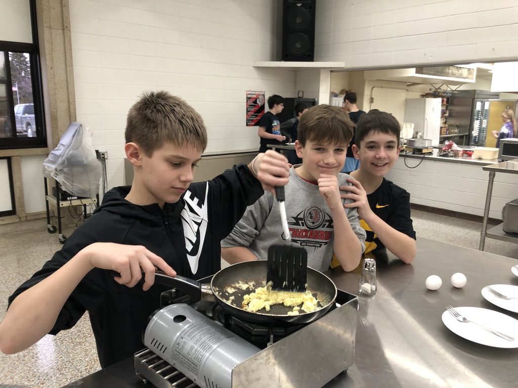 7th Grade F.C.S. (Family & Consumer Science) learned to make scrambled eggs in these photos. They have also made apple muffins, veggies & dip, pancakes, and this week they will make fresh salsa and guacamole. 