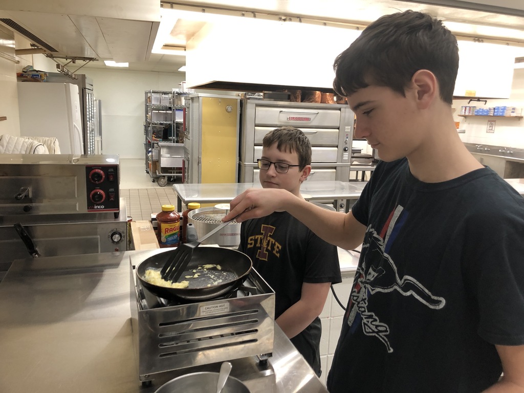 7th Grade F.C.S. (Family & Consumer Science) learned to make scrambled eggs in these photos. They have also made apple muffins, veggies & dip, pancakes, and this week they will make fresh salsa and guacamole. 