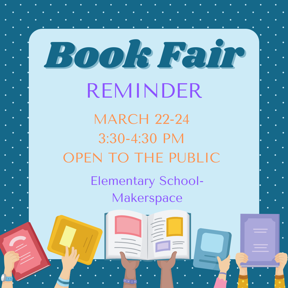 Only three days left for the book fair! We are open 3:30-4:30pm this week! The book fair is open to the public! Many great books! All sales help get books for the library! 