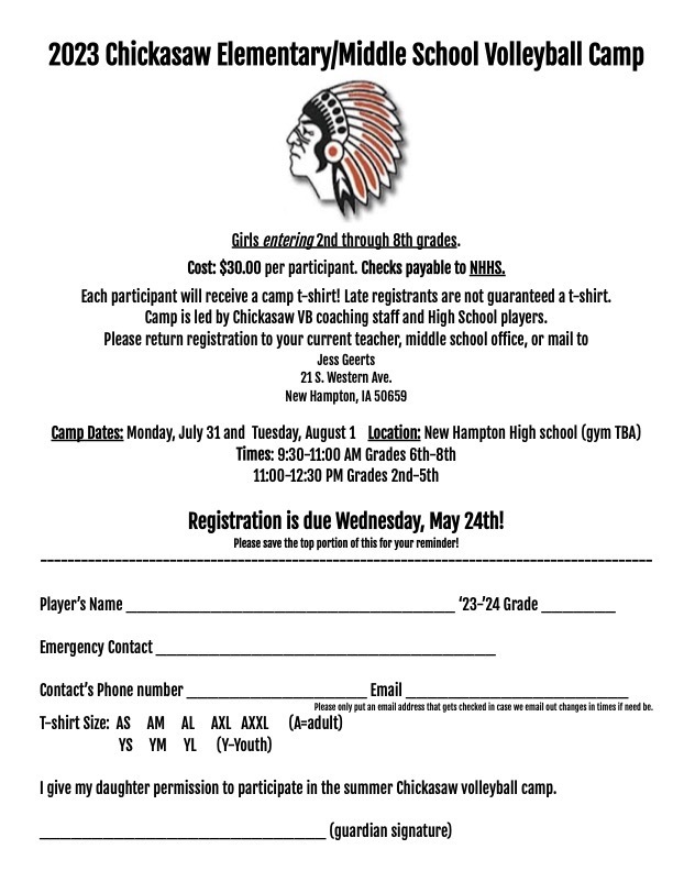 The Elementary School, Middle School, and High School Volleyball Camp registration is now open. The deadline extended to June 1st! 