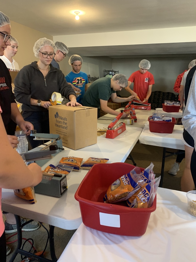 A group of FFA Members helped pack meals for Meals from the Heartland at Homeland Energy Solutions. In the hour that they were there, the students made over 5,000 meals. They were able to package over 16,000 meals in total yesterday. This is something they look at potentially doing again next year.