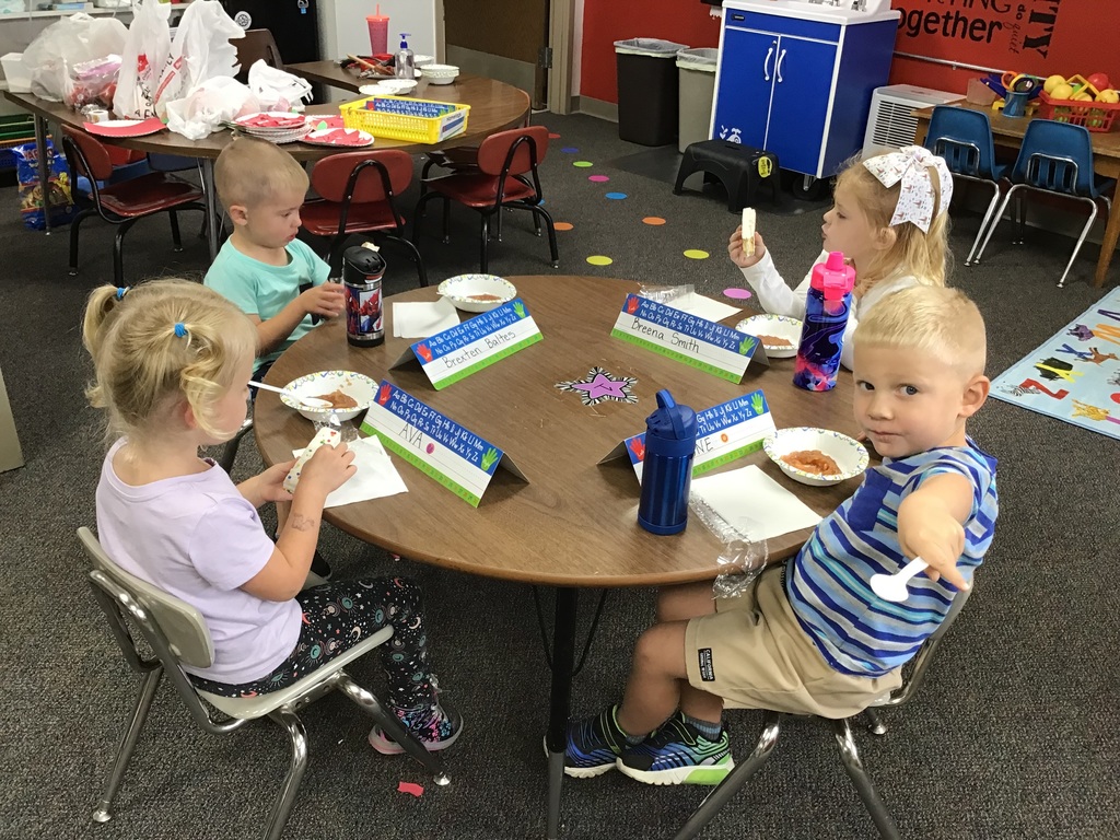 During September, Mrs. Sanford's preschool class learned all about apples. They did many fun activities, including making their own applesauce, creating apple stampings, and reading lots of apple books together!